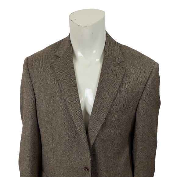 Andrew Fezza Brown Tweed Patch Elbow Blazer Wool Silk Nylon Blend Mens 44L - Picture 5 of 15